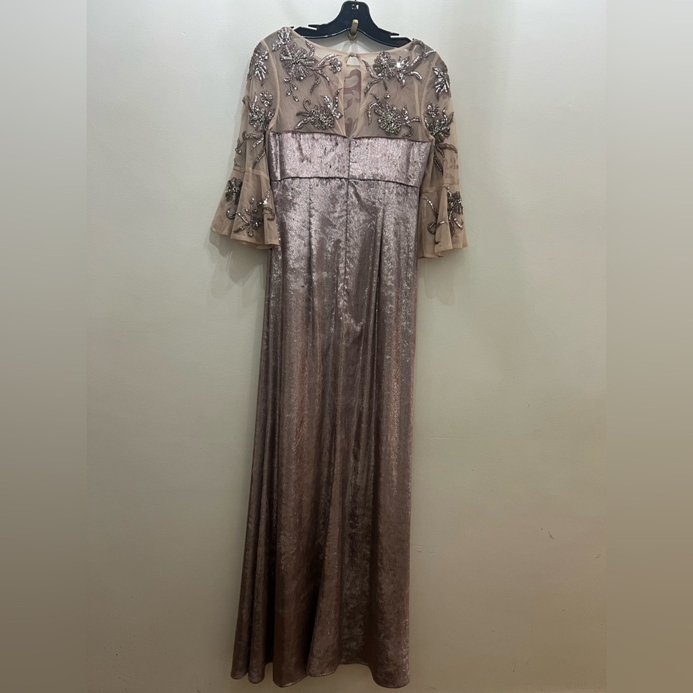 Embellished Taupe Velvet Evening Gown - Picture 5 of 11